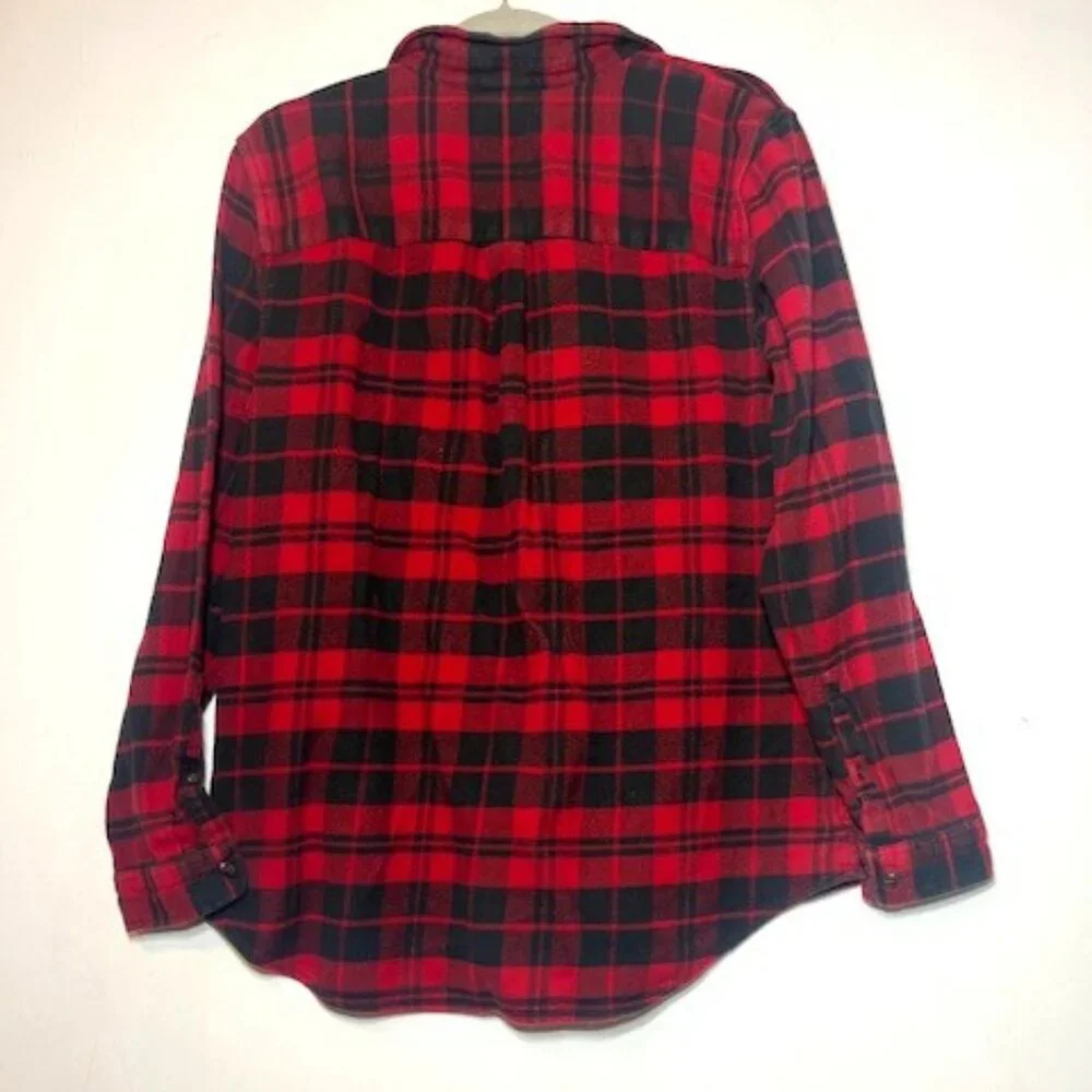 L.L. Bean Men's‎ Red Black Plaid Flannel 100% Organic Cotton Button Shirt Sz XL